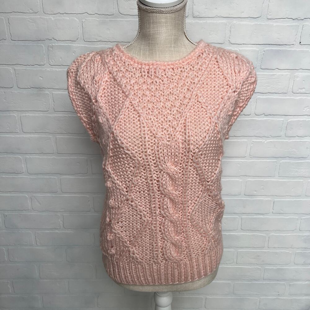 Windcrest Vintage 80s Light Pink Hand Knit Chunky Preppy Sweater Vest -sz M